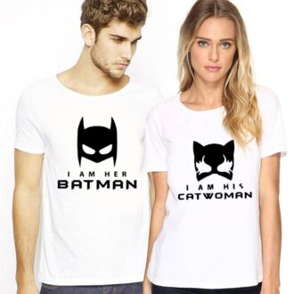 Тениски за двойки Catwoman and batman*white