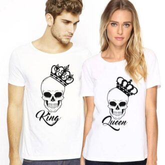 Тениски за двойки Skull King and Queen*white