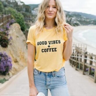 Дамска Тениска Good vibes + coffee*yellow