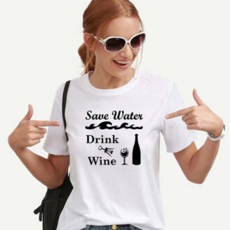 Дамска тениска Save water drink wine white