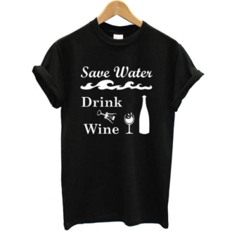 Дамска тениска Save water drink wine black