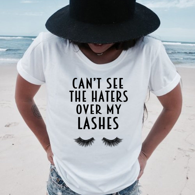 Дамска тениска Can’t see the haters over my lashes white