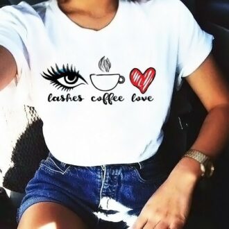 Дамска тениска Lashes coffee love DTG