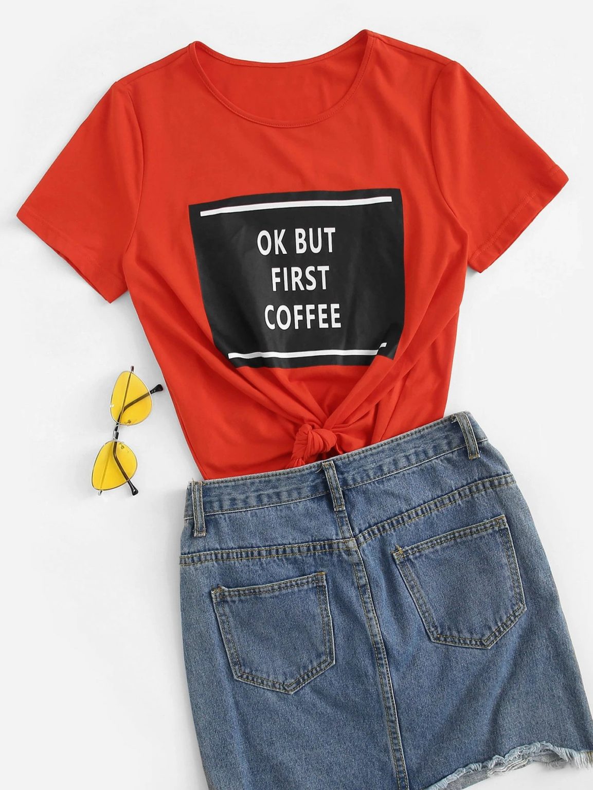 Дамска Тениска OK But First Coffee*red