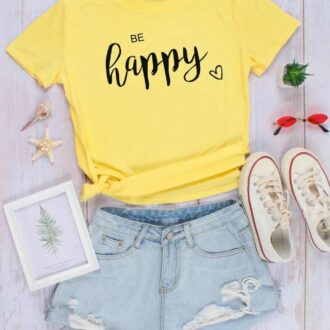 Дамска тениска Be Happy*yellow