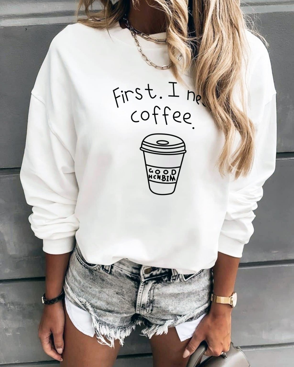 Дамска блуза First. I need coffee.