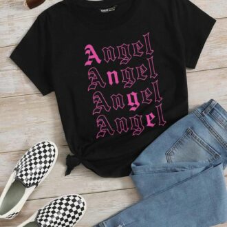Дамска тениска Angel*pink letters 2021