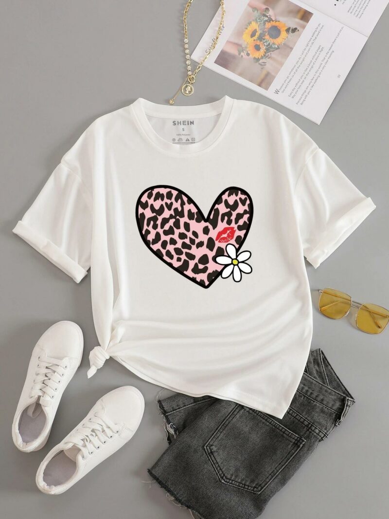 Дамска тениска Pink Leopard Heart DTG