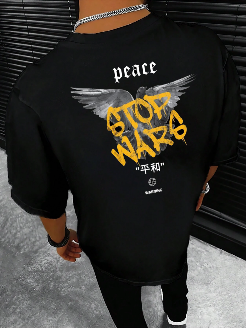 Мъжка Oversize Тениска Peace Stop War Back DTG