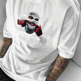 Мъжка oversize тениска Smile Gangsta Mask F/B DTG