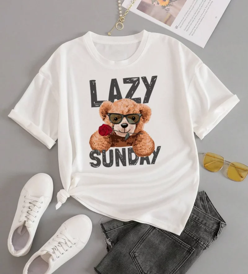 Дамска тениска Lazy Sunday Bear DTG